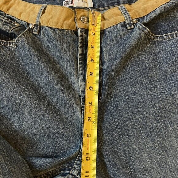 Vintage Faded Glory FLARE Blue jeans floral embroidered tan accent belt Missy 14 - Picture 13 of 14